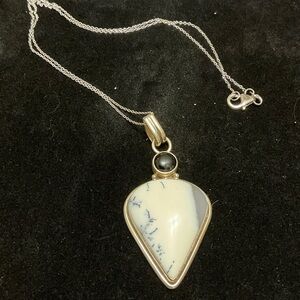 Sterling Silver and Dendritic Agate Pendant Necklace on sterling silver chain.